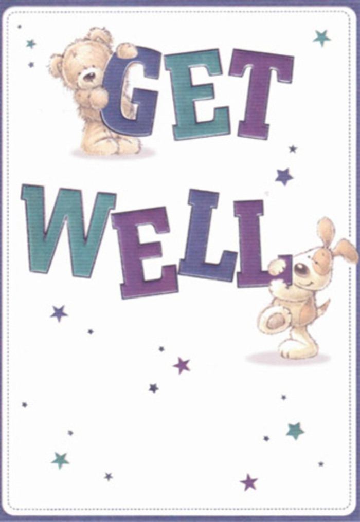 Here, gentle encouragement is brought vividly to life through the animated friendship of a smiling bear and his affectionate puppy pal, echoing the welcoming nature of Vauxhall's neighbourhoods. Dancing stars scatter like confetti across the card, imparting good wishes within swirls of purple and aqua. The typographic design is dynamic, bold, and friendly-large, shaded letters grounding the image in a sense of cheerful reassurance, much like the familiar bridges and riverside paths that anchor Vauxhall life. The bear's plush fur and the puppy's velvety ears are rendered with such care that you can almost feel their softness, conjuring the sensation of receiving a fresh bouquet hand-prepared by a Vauxhall florist. Imagine pairing this card with a bundle of locally grown flowers, the combined offering designed to brighten any recovery and bathe loved ones in heartfelt support, no matter the distance.